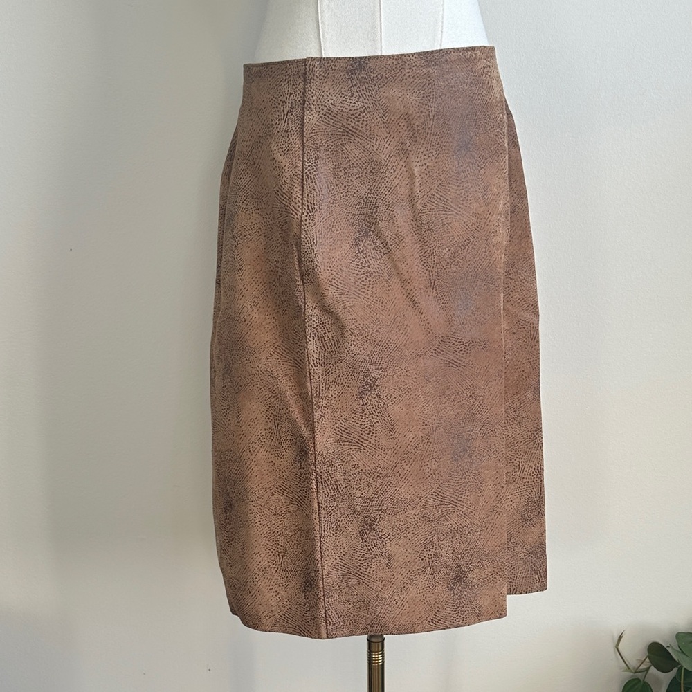 Vintage Womens Brown‎ Leather Mid Length A Line Skirt
